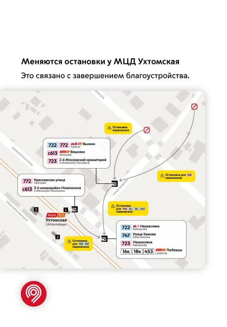 Автобусные остановки перенесут ближе к станции МЦД-3 «Ухтомская» с 1 февраля